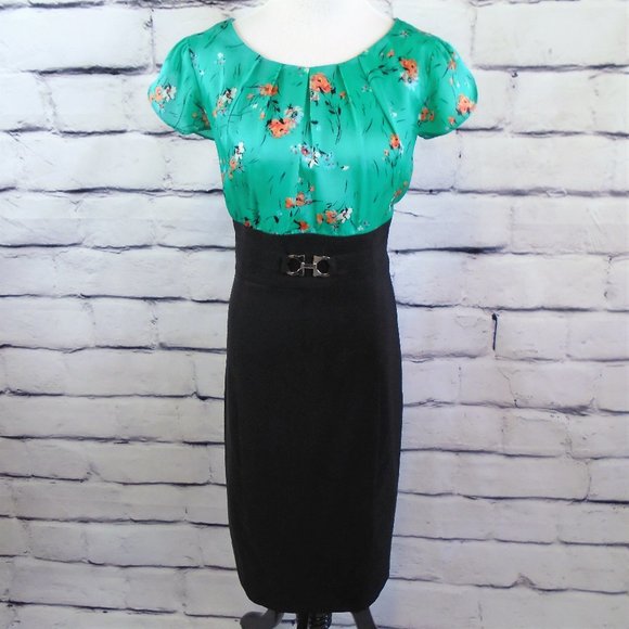 I.N. Studio Dresses & Skirts - I. N. Studio Black Green Short Sleeve Dress Sz 14